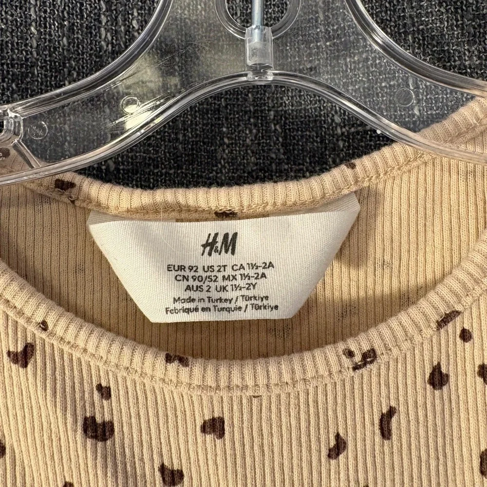 H&M Girls Ribbed Heart Leopard Animal Print Dress Beige Brown‎ (Girls 2T)